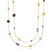 Bids.com 14k Yellow Gold Double Layer Multi Gem Necklace Necklaces White Smoke 30 / Yellow Gold