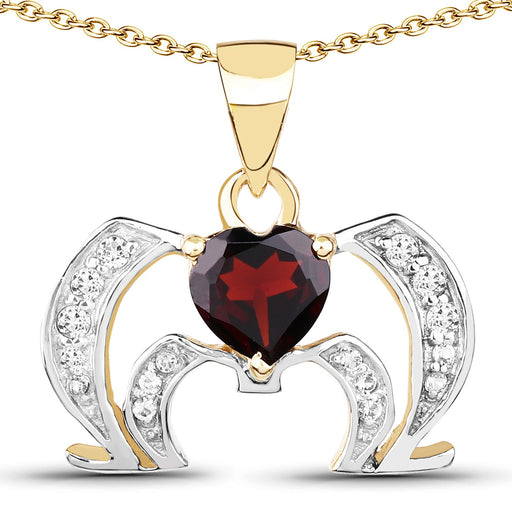 Bids.com 14K Yellow Gold Plated 1.05 Carat Genuine Garnet and White Topaz .925 Sterling Silver Pendant Pendants White Smoke