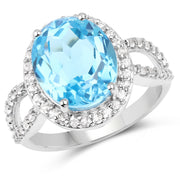 Bids.com 6.03 Carat Genuine Swiss Blue Topaz & White Topaz .925 Sterling Silver Ring Rings White Smoke size 6.00,size 7.00,size 9.00,size 8.00,size 5.00