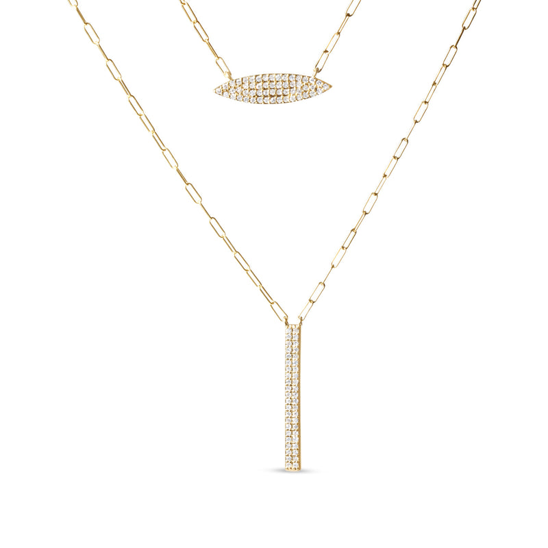 Bids.com 14K Yellow Gold 3/8 Cttw Two-Strand Marquise and Bar Charm Paper Clip Link Pendant Necklace  (I-J Color, I1-I2 Clarity) -18" and 20" Inch Lengths Necklaces White Smoke Yellow.Gold / 20