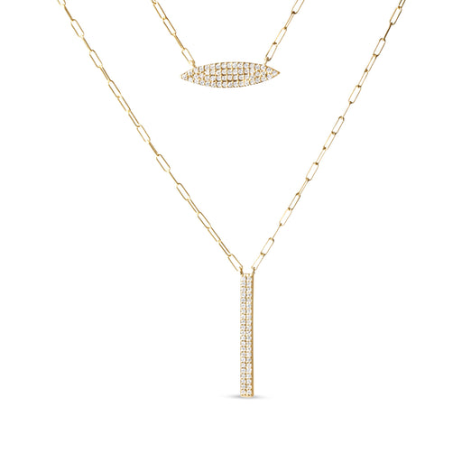 Bids.com 14K Yellow Gold 3/8 Cttw Two-Strand Marquise and Bar Charm Paper Clip Link Pendant Necklace  (I-J Color, I1-I2 Clarity) -18" and 20" Inch Lengths Necklaces White Smoke Yellow.Gold / 20