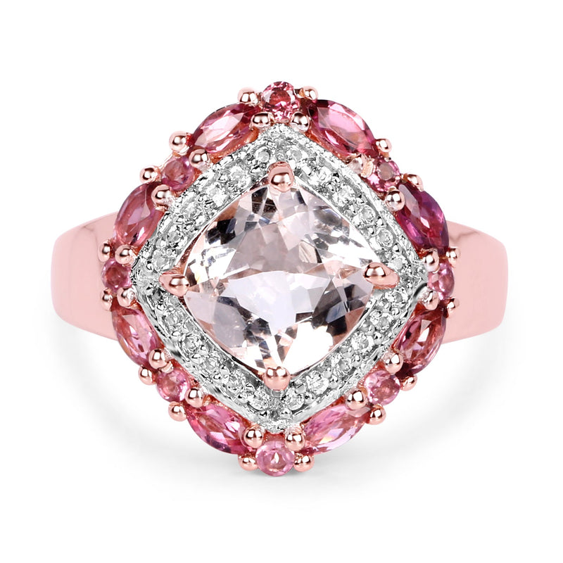 Bids.com 14K Rose Gold Plated 3.11 Carat Genuine Morganite, Pink Tourmaline & White Topaz .925 Sterling Silver Ring Rings White Smoke size 6.00,size 7.00,size 8.00,size 9.00,size 7.50,size 5.00,size 10.00