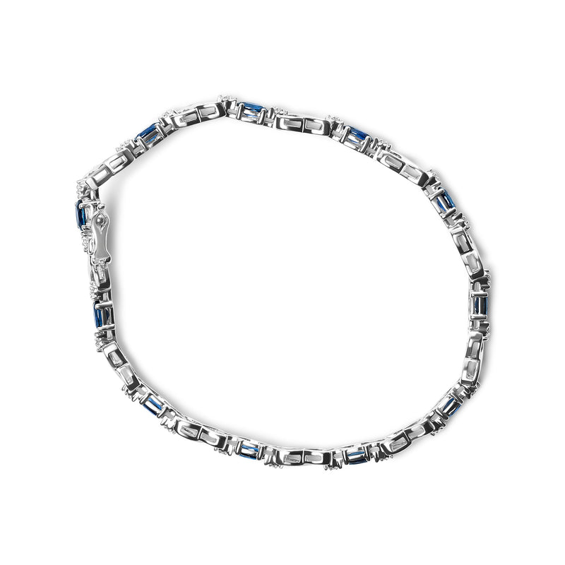 Bids.com 10K White Gold 5x4mm Oval Sapphire Gemstone and 1/10 Cttw Diamond Prong Set "X" Link Bracelet - Size 7" (H-I Color, SI1-SI2 Clarity) Bracelets White Smoke White.Gold / 7