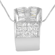 Bids.com 14K White Gold 1 5/8 cttw Princess and Baguette Cut Diamond Heart Ribbon Pendant Necklace (G-H, VS1-VS2) Necklaces White Smoke White.Gold / 18
