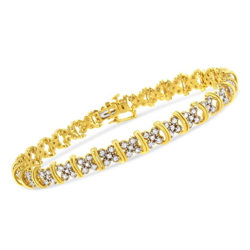 Bids.com 10K Yellow Gold Plated .925 Sterling Silver 2.0 Cttw Round Diamond Cluster "X" Shaped Link Bracelet (H-I Color, I3 Clarity) - 7" Bracelets White Smoke Yellow.Sterling Silver / 7