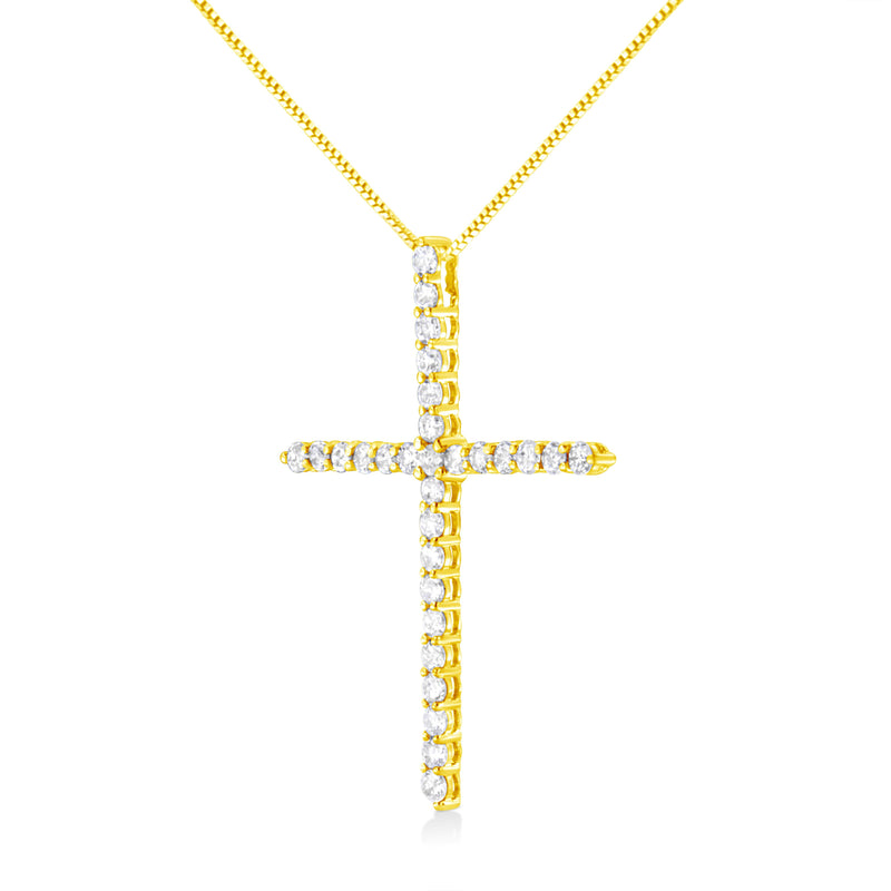 Bids.com 10K Yellow Gold 3.00 cttw Round-Cut Diamond Cross 18" Pendant Necklace (J-K Color, I1-I2 Clarity) Necklaces White Smoke Yellow.Gold / 18