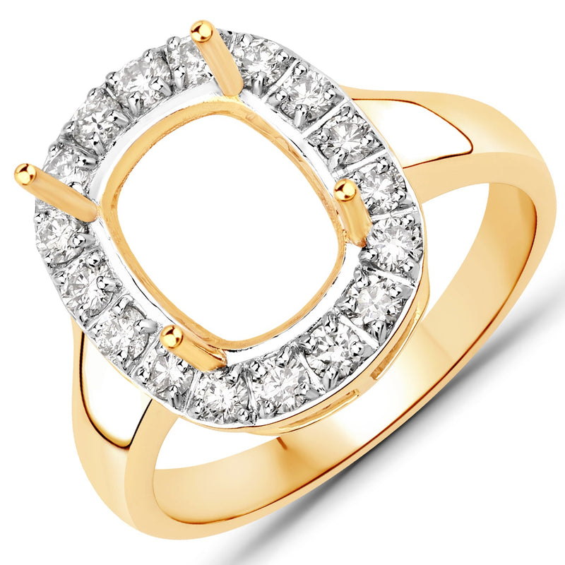 Bids.com 0.51 Carat Genuine White Diamond 14K Yellow Gold Semi Mount Ring - holds 10x8mm Cushion Gemstone Rings White Smoke size 7.00,size 6.00,size 8.00