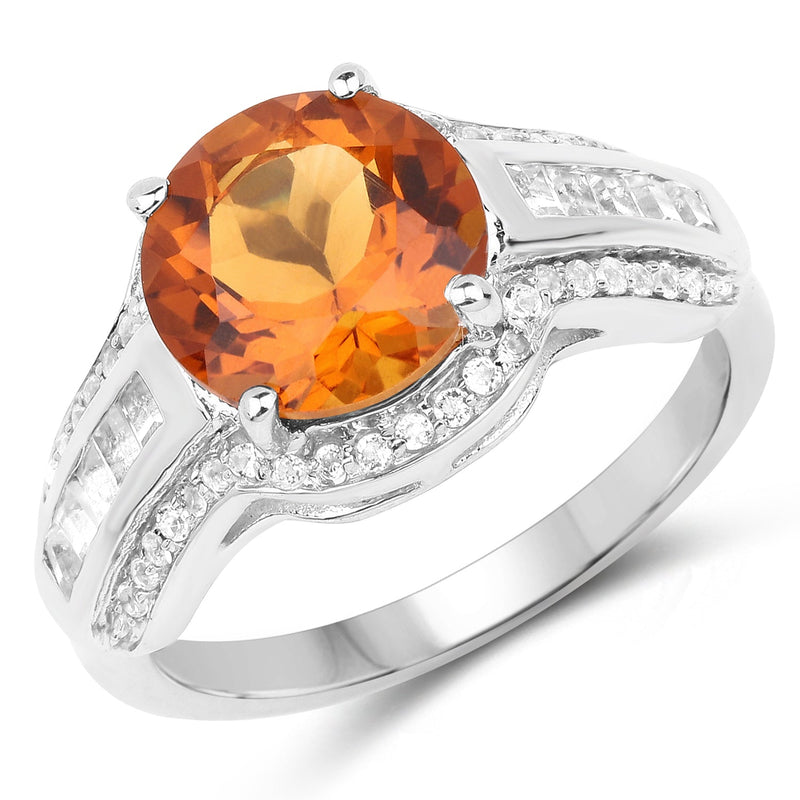 Bids.com 2.81 Carat Genuine Citrine and White Topaz .925 Sterling Silver Ring Rings White Smoke size 7.00,size 8.00,size 6.00,size 9.00,size 5.00