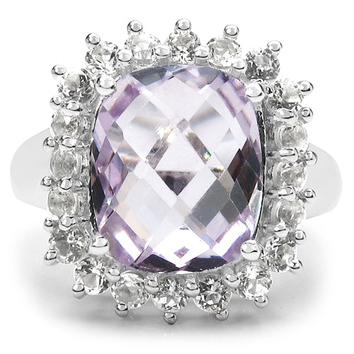 Bids.com 5.55 Carat Genuine Pink Amethyst and White Topaz .925 Sterling Silver Ring Rings White Smoke size 6.00,size 7.00,size 8.00,size 9.00,size 5.00