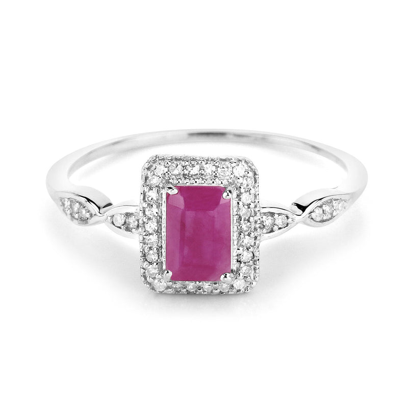 Bids.com 0.75 Carat Genuine Ruby and White Diamond 14K White Gold Ring Rings White Smoke size 5.00,size 6.00,size 7.00,size 8.00,size 9.00