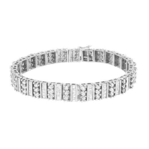 Bids.com 14K White Gold 4 7/8 cttw Baguette & Round Brilliant-Cut Diamond Channel- & Prong-Set Tennis Bracelet (I-J Color, I1-I2 Clarity) - Size 7.25" Bracelets White Smoke White.Gold / 7.25