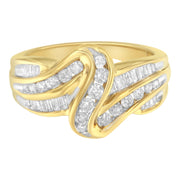Bids.com 10K Yellow Gold 3/4 Cttw Channel Set Round and Baguette-cut Diamond Double Shank Bypass Ring (J-K Color, I1-I2 Clarity) - Size 6.75 Rings White Smoke 7 / Yellow.Gold,7.25 / Yellow.Gold,6.75 / Yellow.Gold