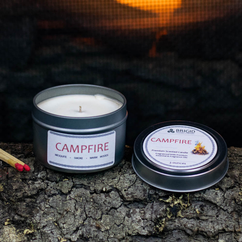 Brigid Trading Company Campfire Soy Wax Candle - Mesquite, Cedarwood, and Campfire Smoke Premium Scented Candle Black 3oz pewter tin