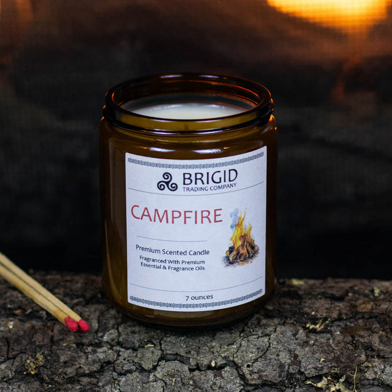 Brigid Trading Company Campfire Soy Wax Candle - Mesquite, Cedarwood, and Campfire Smoke Premium Scented Candle Black 7oz amber jar