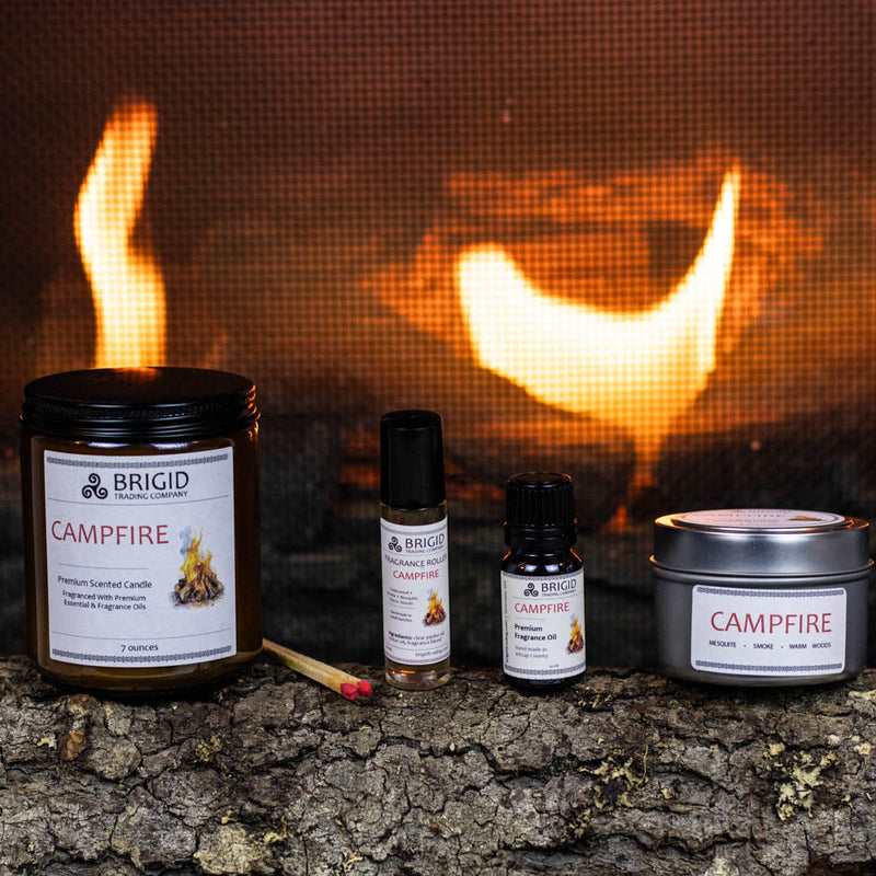 Brigid Trading Company Campfire Soy Wax Candle - Mesquite, Cedarwood, and Campfire Smoke Premium Scented Candle Saddle Brown 7oz amber jar,3oz pewter tin