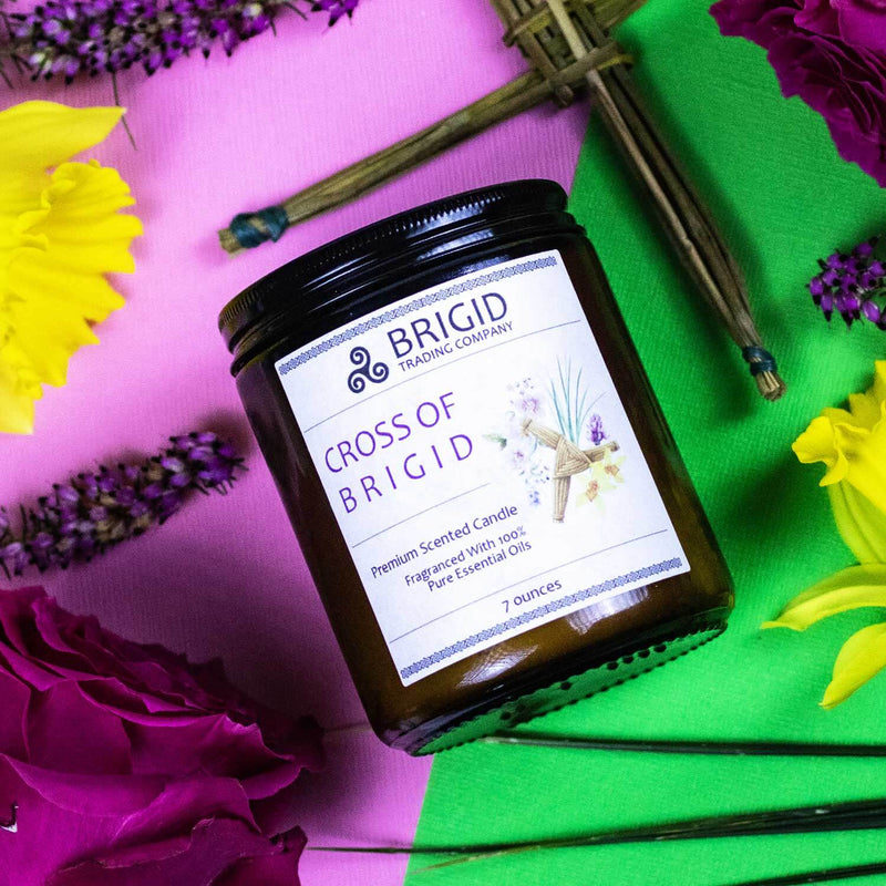 Brigid Trading Company Imbolc Soy Wax Candle - Heather, Rose, Narcissus & Vetiver Premium Scented Candle White Smoke 7oz amber jar