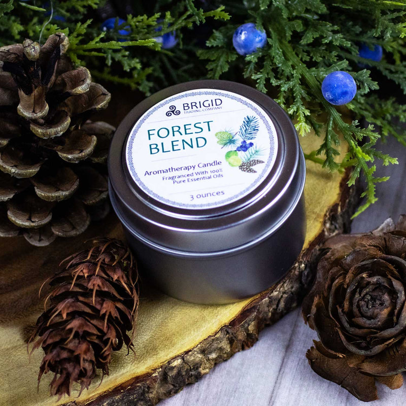 Brigid Trading Company Forest Blend Soy Wax Candle - Juniper, Pine, Balsam, Cedar, and Lime Aromatherapy Candle Black 3oz pewter tin