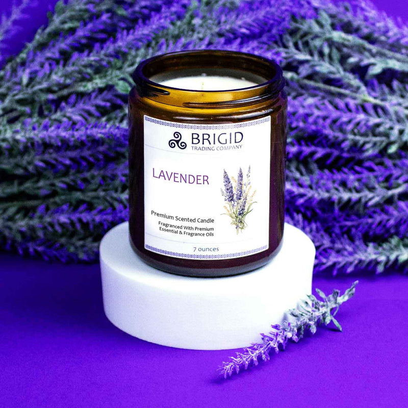 Brigid Trading Company Lavender Soy Wax Candle - Lavender, Lavender, and More Lavender Premium Scented Candle White Smoke 7oz amber jar,3oz pewter tin