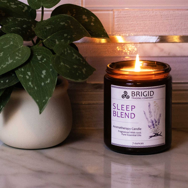 Brigid Trading Company Sleep Blend Soy Wax Candle - Lavender, Chamomile, and Vanilla Aromatherapy Candle Black 7oz amber jar,3oz pewter tin