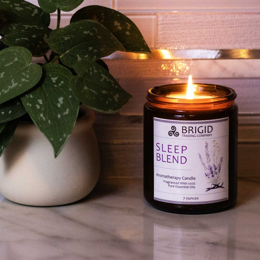 Brigid Trading Company Sleep Blend Soy Wax Candle - Lavender, Chamomile, and Vanilla Aromatherapy Candle Black 7oz amber jar,3oz pewter tin