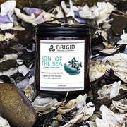 Brigid Trading Company Son of the Sea Soy Wax Candle - Sea Salt, Ocean Breeze, and Saddle Leather Premium Scented Candle White Smoke 7oz amber jar