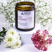 Brigid Trading Company The Florist Soy Wax Candle - Jasmine, Ylang Ylang, Helichrysum, and Sandalwood Aromatherapy Candle White Smoke 7oz amber jar