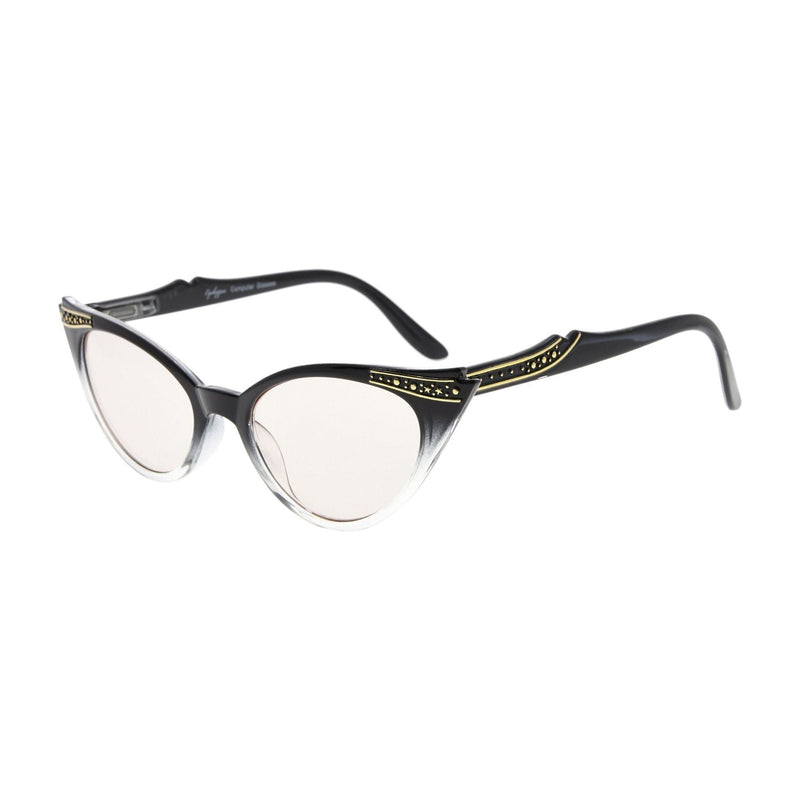 eyekeeper.com Cat-eye Blue Light Filter Reading Glasses CG914 Eyeglasses Antique White Black Clear / without magnification,Black Clear / +0.50
