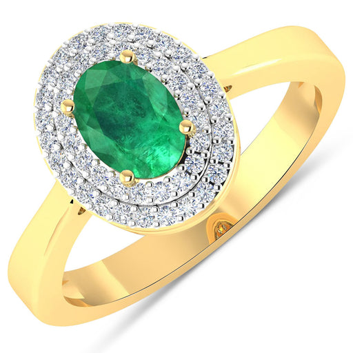 Bids.com 0.88 Carat Genuine Zambian Emerald  and White Diamond 14K Yellow Gold Ring Rings White Smoke size 5.00,size 6.00,size 7.00,size 8.00,size 9.00