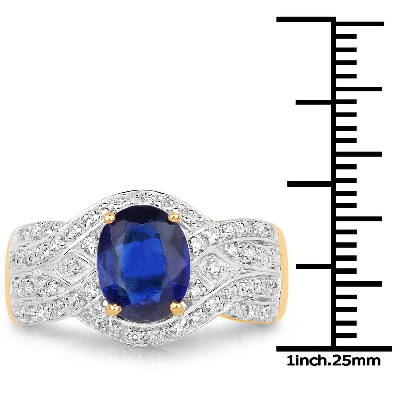 Bids.com 14K Yellow Gold Plated 2.56 Carat Genuine Kyanite and White Topaz .925 Sterling Silver Ring Rings White Smoke size 8.00,size 6.00,size 7.00,size 9.00