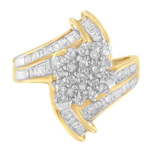 Bids.com 10K Yellow Gold Round and Baguette-Cut Diamond Bypass Cluster Ring (1.0 Cttw, I-J Color, I1-I2 Clarity) - Size 8 Rings White Smoke 7 / Yellow.Gold,8 / Yellow.Gold
