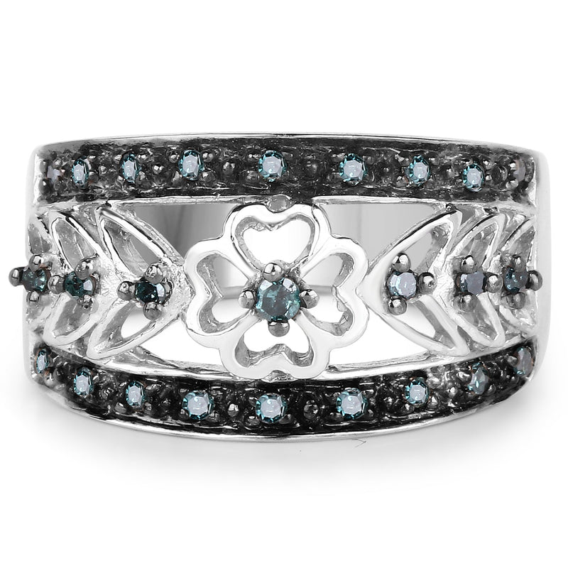 Bids.com 0.31 Carat Genuine Blue Diamond .925 Sterling Silver Ring Rings White Smoke size 6.00,size 7.00,size 8.00,size 9.00