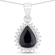 Bids.com 2.09 Carat Genuine Blue Sapphire and White Diamond 14K White Gold Pendant Pendants White Smoke