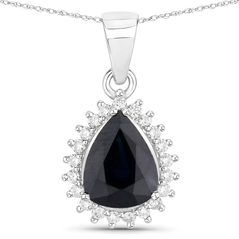 Bids.com 2.09 Carat Genuine Blue Sapphire and White Diamond 14K White Gold Pendant Pendants White Smoke