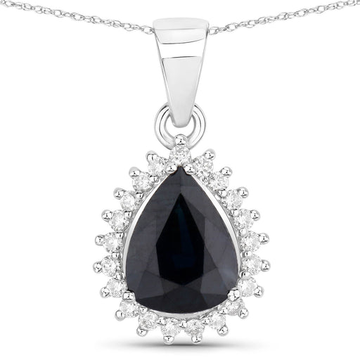 Bids.com 2.09 Carat Genuine Blue Sapphire and White Diamond 14K White Gold Pendant Pendants White Smoke