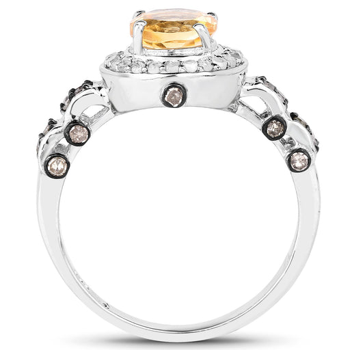 Bids.com 1.06 Carat Genuine Citrine, Champagne Diamond & White Diamond .925 Sterling Silver Ring Rings White Smoke size 6.00,size 7.00,size 8.00,size 9.00,size 5.00,size 10.00