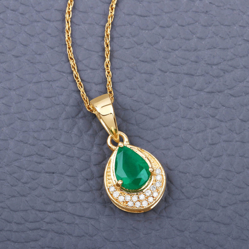 Bids.com 0.89 Carat Genuine Zambian Emerald and White Diamond 14K Yellow Gold Pendant Pendants Slate Gray