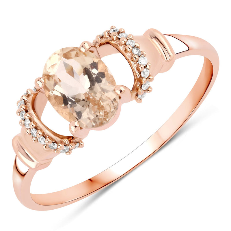 Bids.com 0.75 Carat Genuine Morganite and White Diamond 14K Rose Gold Ring Rings White Smoke size 7.00,size 5.00,size 6.00,size 8.00,size 9.00,size 7.50