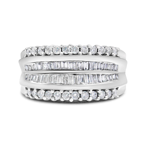 Bids.com 14K White Gold 1.00 Cttw Round and Baguette-Cut Diamond Modern Band Ring (H-I Color, SI2-I1 Clarity) - Ring Size 7 Rings Light Gray 7 / White.Gold