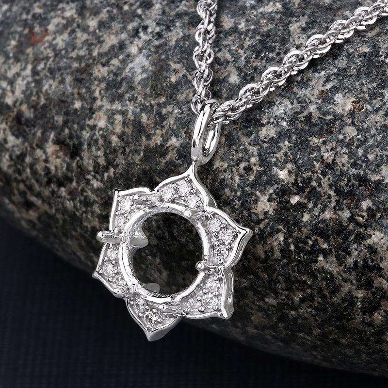 Bids.com 0.14 Carat Genuine White Diamond 14K White Gold Semi Mount Pendant - holds 8.00mm Round Gemstone Pendants Black