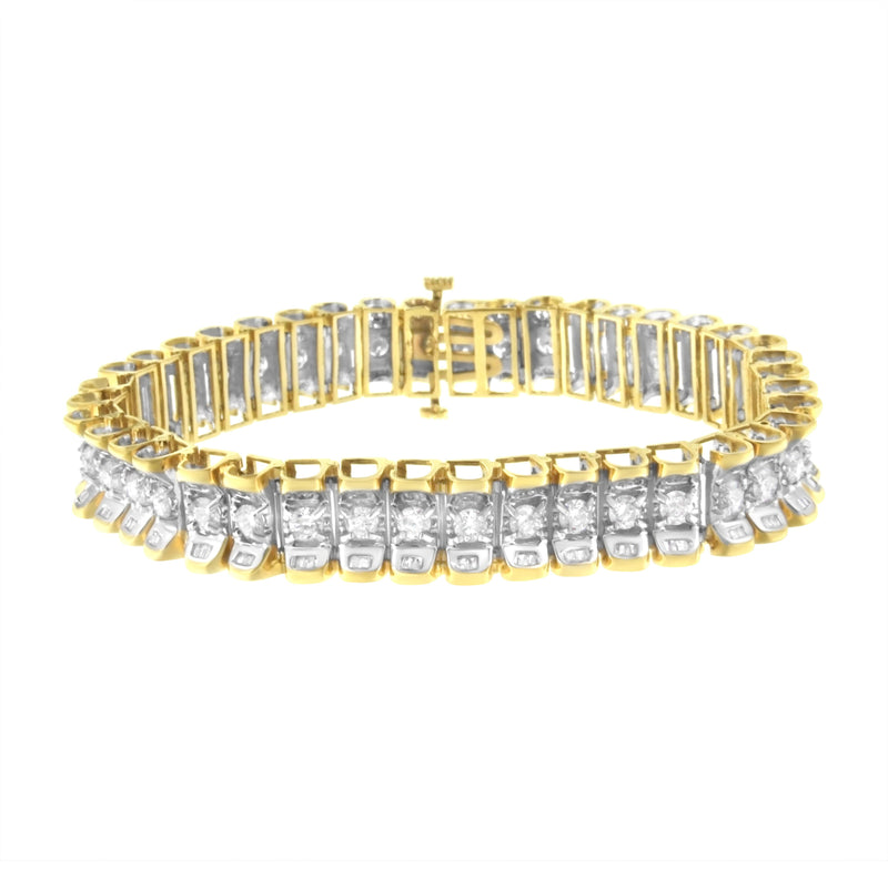 Bids.com 14K Yellow and White Gold 5.0 Cttw Round & Baguette Cut Diamond 7" Reflective Tennis Bracelet (H-I Color, I1-I2 Clarity) Bracelets White Smoke YellowWhite.Gold / 7
