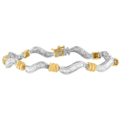 Bids.com Original Classics 10K Two-Tone Gold Baguette Cut Diamond Spiral Bracelet (2.00 cttw, H-I Color, I1-I2 Clarity) Bracelets White Smoke YellowWhite.Gold / 7