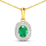 Bids.com 1.50 Carat Genuine Zambian Emerald and White Diamond 14K Yellow Gold Pendant Pendants White Smoke