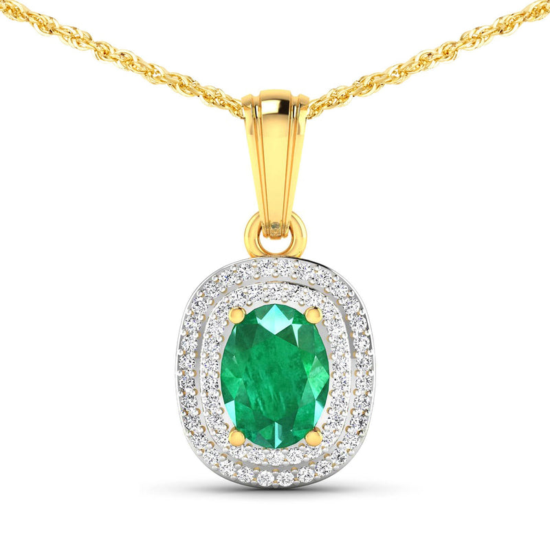 Bids.com 1.50 Carat Genuine Zambian Emerald and White Diamond 14K Yellow Gold Pendant Pendants White Smoke