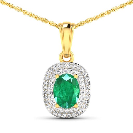 Bids.com 1.50 Carat Genuine Zambian Emerald and White Diamond 14K Yellow Gold Pendant Pendants White Smoke