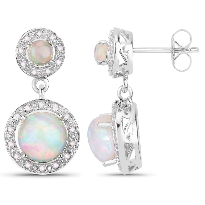 Bids.com 2.27 Carat Genuine Ethiopian Opal and White Diamond .925 Sterling Silver Earrings Earrings White Smoke