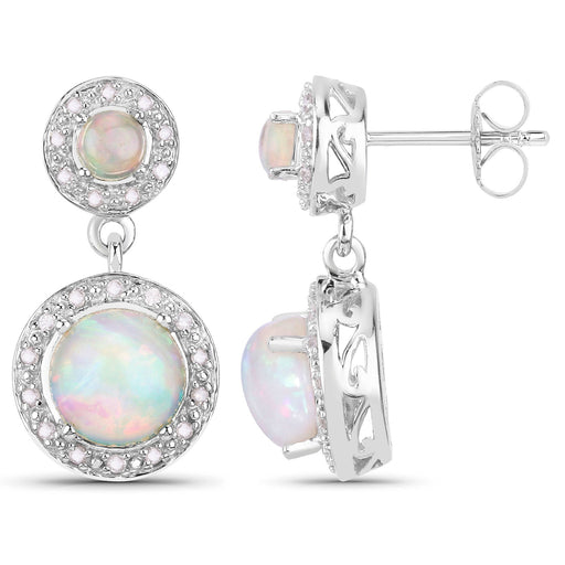 Bids.com 2.27 Carat Genuine Ethiopian Opal and White Diamond .925 Sterling Silver Earrings Earrings White Smoke