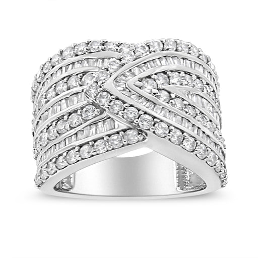 Bids.com .925 Sterling Silver 2 3/8 Cttw Diamond Multi Row Overlay Band Ring ( J-K Color, I3 Clarity) - Ring Size 7 Rings Light Gray 7 / White.Sterling Silver,6 / White.Sterling Silver,8 / White.Sterling Silver,9 / White.Sterling Silver