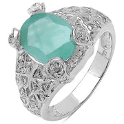 Bids.com 2.52 Carat Genuine Emerald & White Topaz .925 Sterling Silver Ring Rings White Smoke size 6.00,size 7.00,size 8.00,size 9.00