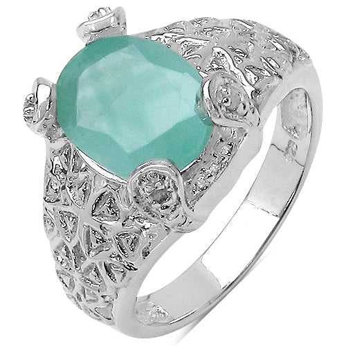 Bids.com 2.52 Carat Genuine Emerald & White Topaz .925 Sterling Silver Ring Rings White Smoke size 6.00,size 7.00,size 8.00,size 9.00