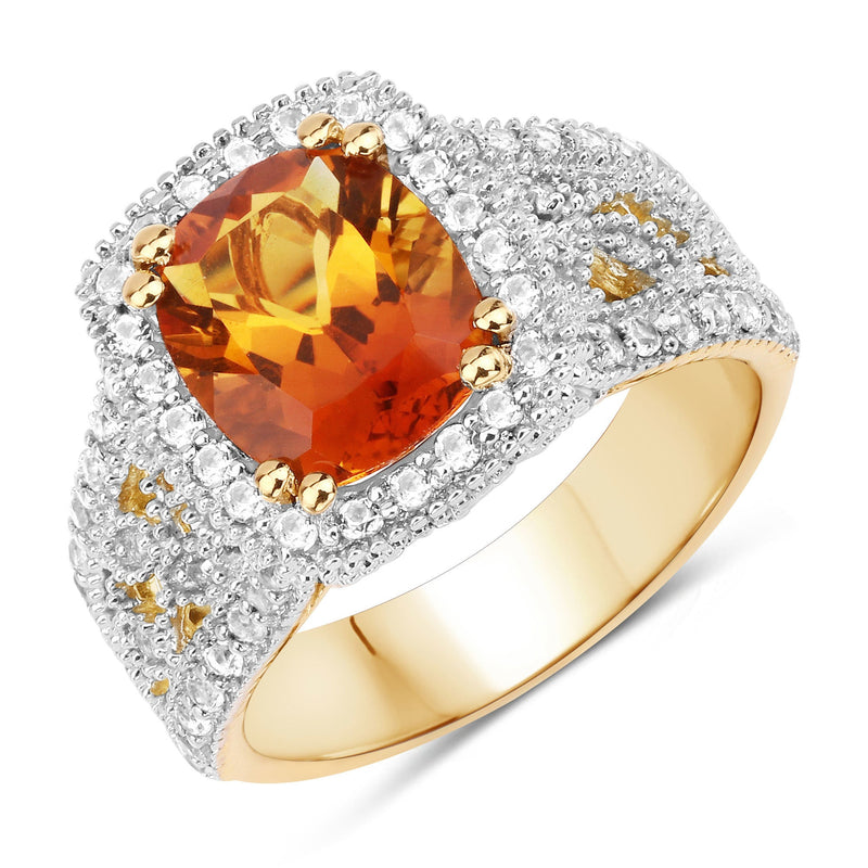 Bids.com 3.71 Carat Genuine Citrine and White Topaz .925 Sterling Silver Ring Rings White Smoke size 7.00,size 6.00,size 8.00,size 9.00,size 5.00,size 10.00